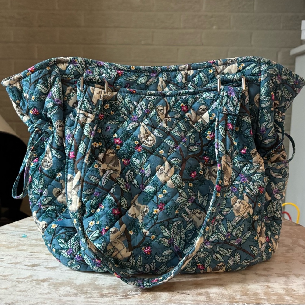 Vera Bradley Teal Quilted Tote with Sloth & Floral Print